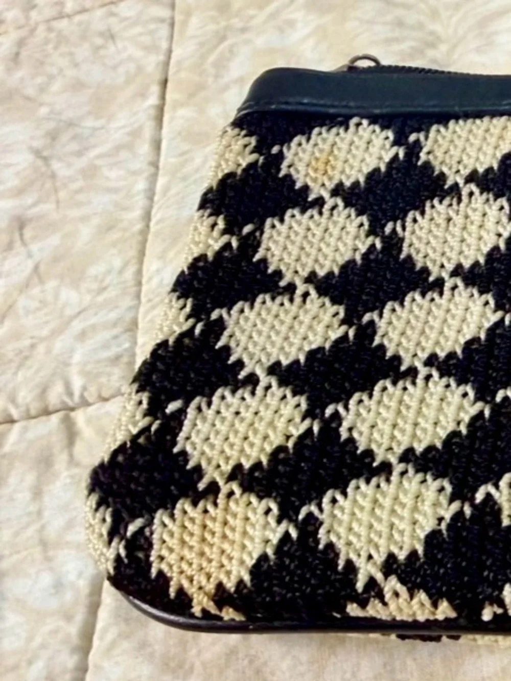 The Sak Black and Cream Knit Geometric Cosmetic Pouch